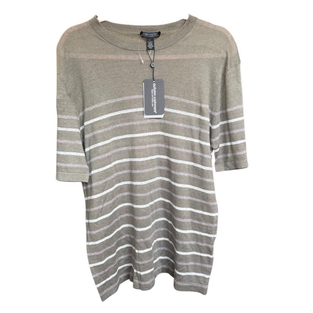 Autumn Cashmere Short Sleeve Mariner Stripe Shirt Size Large Unisex Linen Cotton
